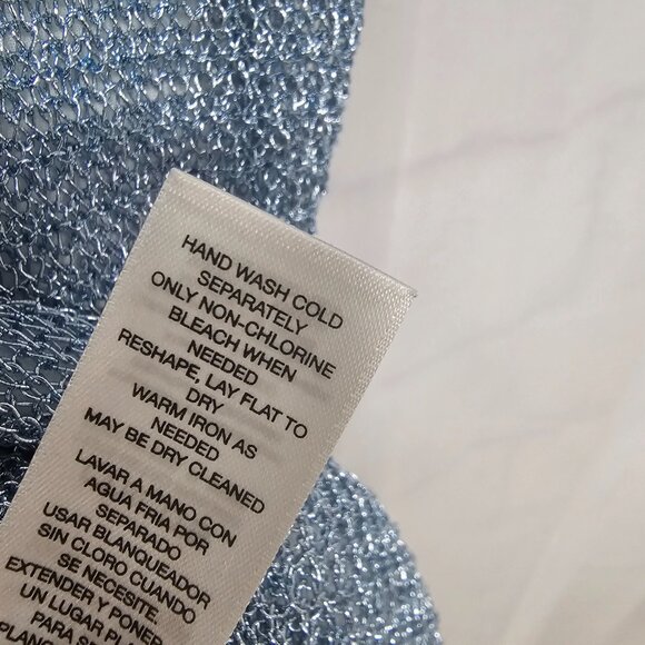 Chico's Blouse Mesh Blue Metallic Layered Glam Knit S - Picture 9 of 10